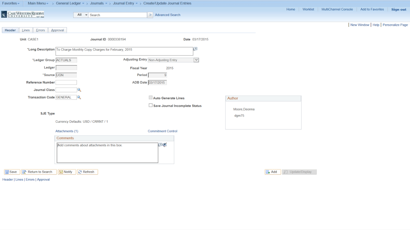 PeopleSoft General Ledger Creating a Journal University Technology